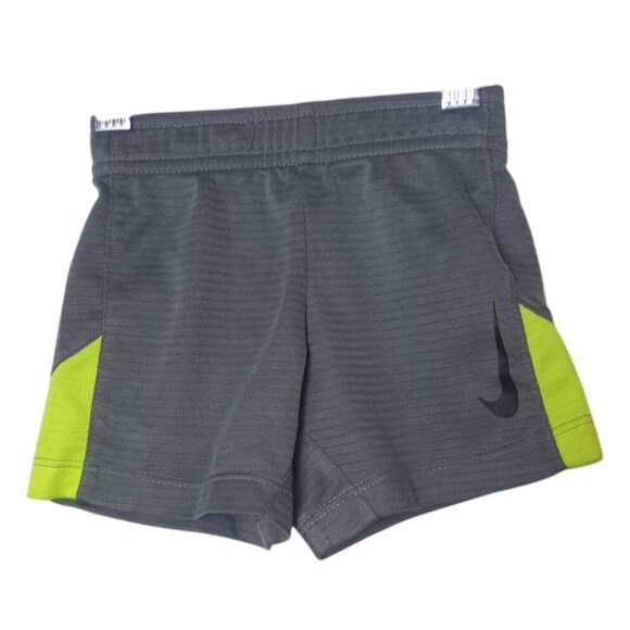Nike Baby Shorts 12M Gray & Neon Green Dri-Fit Toddler 12M Elastic Swoosh Logo - Picture 1 of 3